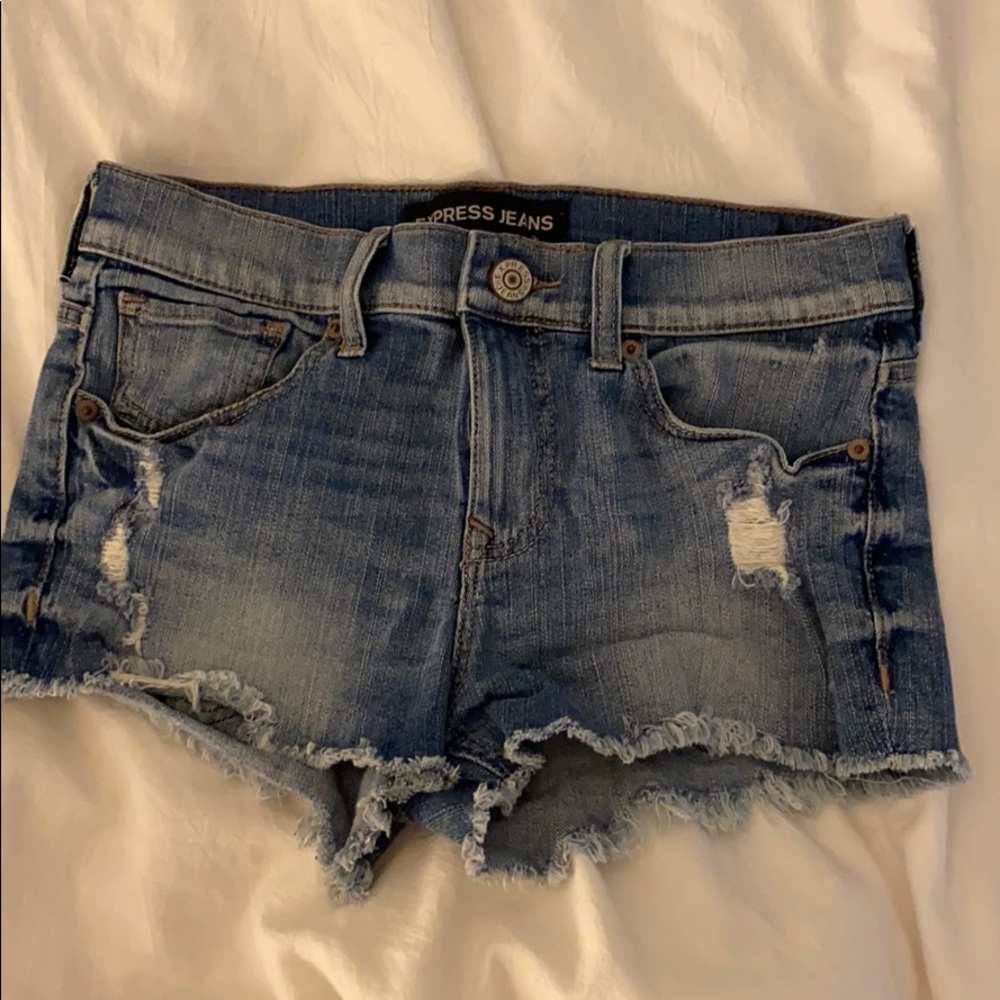 Express Fringe Jean Shorts